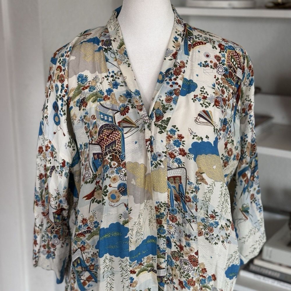 Vintage 60s 70s Floral Artsy Kimono‎ Nightgown Robe Snap Button Handmade? Sz M - Picture 3 of 11